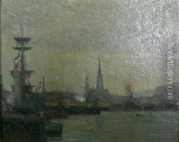 Le Port De Rouen Oil Painting - Joseph Delattre