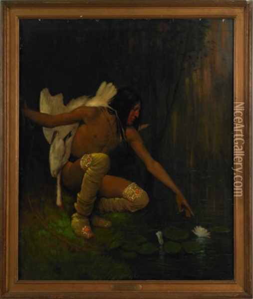 The Indian And The Lily Oil Painting - George de Forest Brush