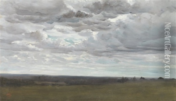 Ciel Nuageux Sur Une Plaine, Dit Ciel D'orage (study) Oil Painting - Ernest Victor Hareux
