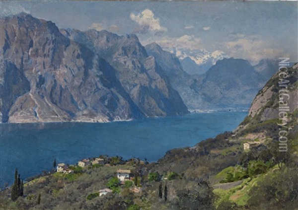 View To Malcesine And Lake Garda Oil Painting - Erich Kips