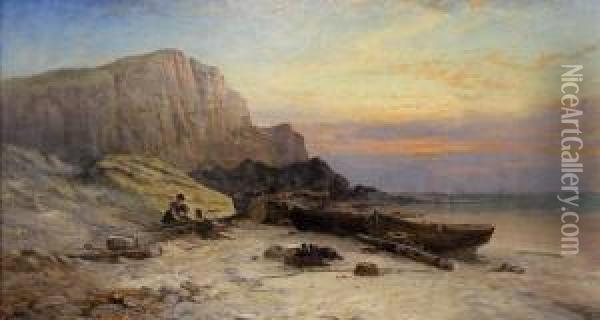 Evening On The Coast Oil Painting - George Augustus Williams