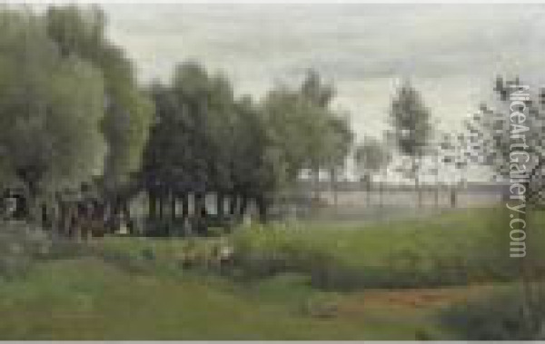 Saulaie Avant La Fenaison Oil Painting - Jean-Baptiste-Camille Corot