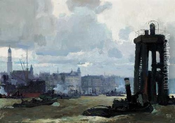 Der Hafen Im Hamburg (?) Oil Painting - Erich Kips