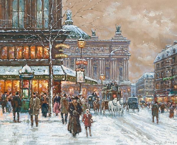 Paris - The Opera House And Cafe De La Paix Oil Painting - Emile Boyer