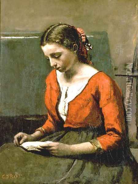 A Girl Reading Oil Painting - Jean-Baptiste-Camille Corot