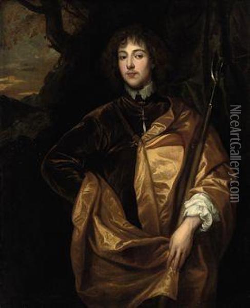 Portrait Of Philip Wharton, 4th 
Baron Wharton (1613-1696),three-quarter-length, In A Brown Coat And 
Yellow Cape, In Alandscape Oil Painting - Sir Anthony Van Dyck
