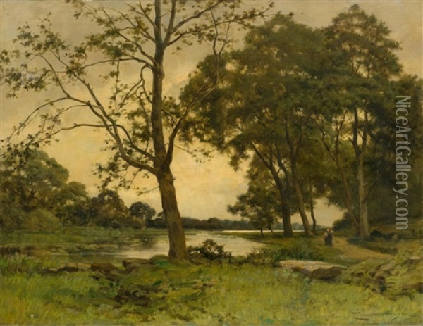 A River Landscape Oil Painting - Tancrede Abraham