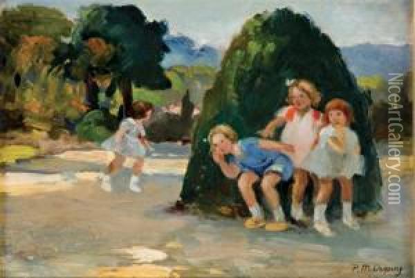 Children Playing In The Luxembourg Gardens Oil Painting - Paul Michel Dupuy