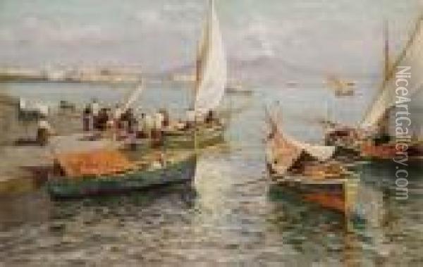 Napoli, Pescatori A Mergellina Oil Painting - Attilio Pratella