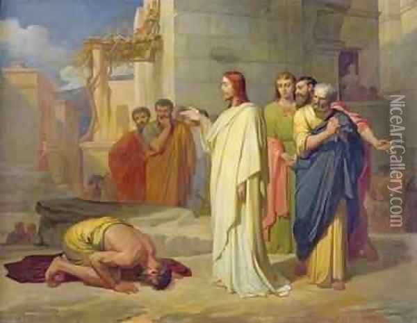 Jesus Healing the Leper Oil Painting - Jean-Marie Melchior Doze