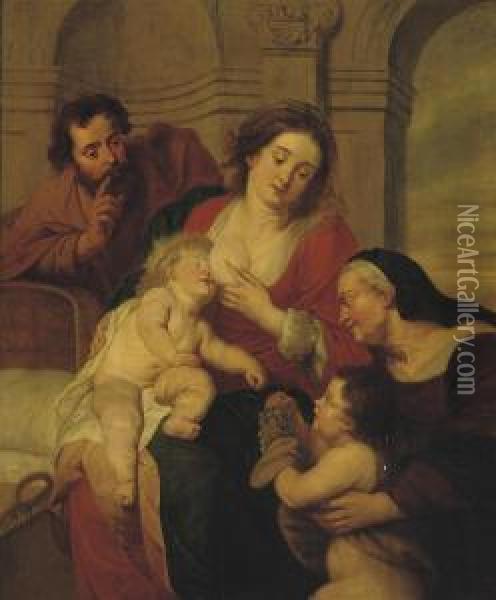 The Holy Family With Saint John The Baptist Oil Painting - Erasmus II Quellin (Quellinus)