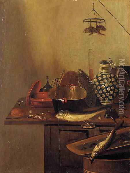 A kitchen still life with fish Oil Painting - Reinier or Reynier Coveyn or Covyn