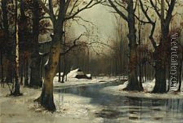 Winterscape Oil Painting - Konrad Alexander Mueller-Kurzwelly