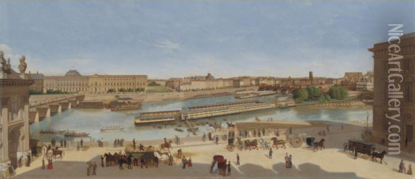 A View Of Paris From 17 Quai Conti, 1846 - 1850 Oil Painting - Antione Henault