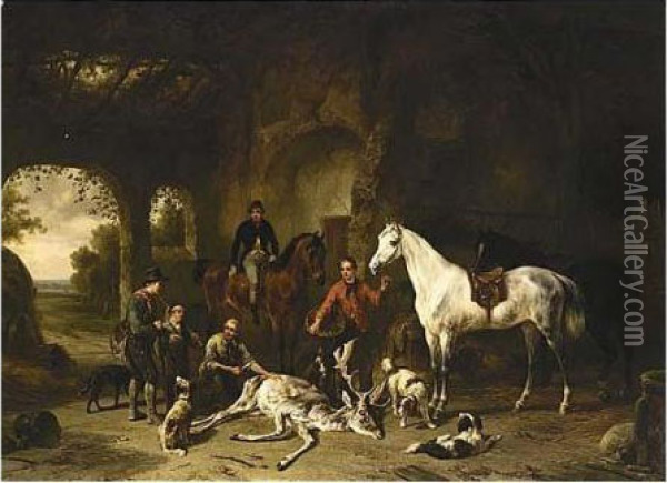 The Return From The Hunt Oil Painting - Wouterus Verschuur