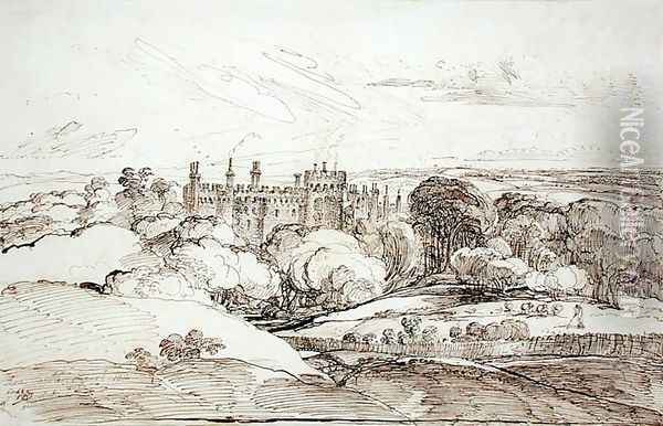 Lea Castle from above the Woods, 1814 Oil Painting - James Ward