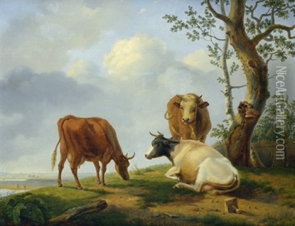 Polderlandschaft Mit Weidenden Kuhen Oil Painting - Jean-Baptiste De Roy