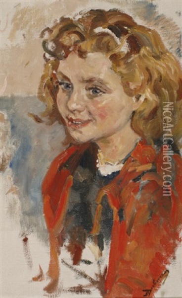 Portrait Of A Girl Wearing A Red Jacket Oil Painting - Erasmus Bernhard Van Dulmen Krumpelman