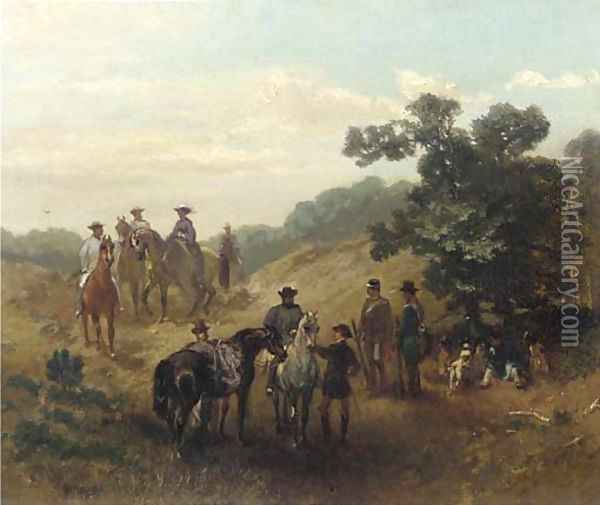 A hunting party at rest Oil Painting - Charles Rochussen