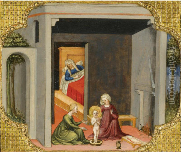The Birth Of St Nicholas Of Bari Oil Painting - Bicci Di Lorenzo