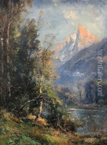 Lac Des Gaillands, Chamonix, 1907 Oil Painting - Emile Noirot