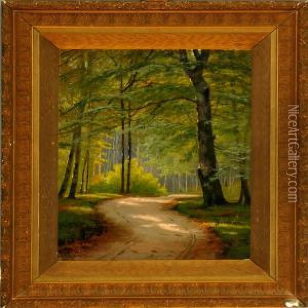 A Road Through A Wood At Springtime Oil Painting - A. G. Jacobsen