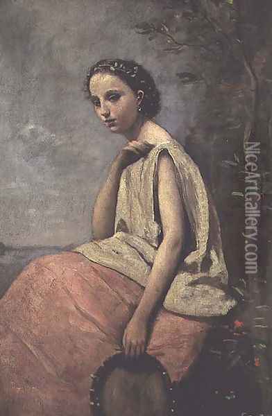 Zingara with a Tambourine Oil Painting - Jean-Baptiste-Camille Corot