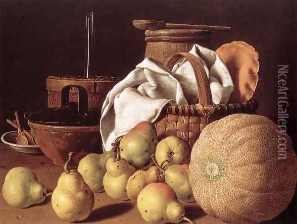 Still-Life with Melon and Pears c. 1770 Oil Painting - Luis Eugenio Melendez