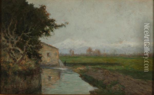 Milano-l'acqua Cheta Del Lambro Oil Painting - Enrico Intraina