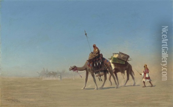 Une Caravane, Desert D'arabie Oil Painting - Charles Theodore (Frere Bey) Frere