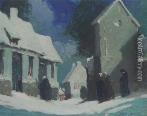 Breton Village In Winter Oil Painting - George Ames Aldrich