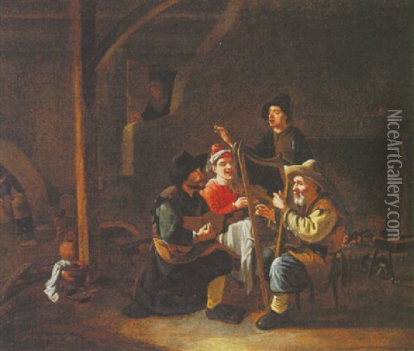 Four Musicians In An Inn Oil Painting - Johannes Lingelbach