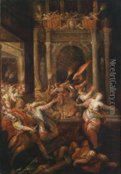 Szene Aus Dem Trojanischen Krieg: Der Tod Des Konigs Priamos Oil Painting - Andrea Celesti