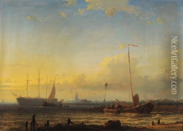 Vue Du Port D'amsterdam Oil Painting - Theodore Levigne