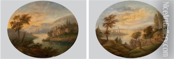 Flusslandschaften Mit Hausern Und Figurenstaffage (pair) Oil Painting - Claude Lorrain