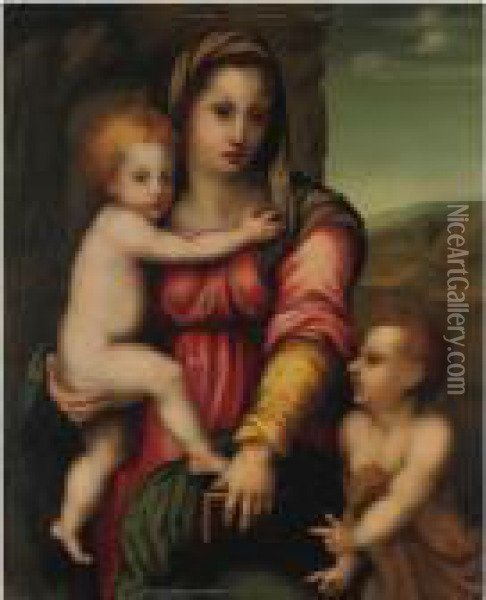 Madonna Col Bambino E San Giovannino Oil Painting - Domenico Puligo