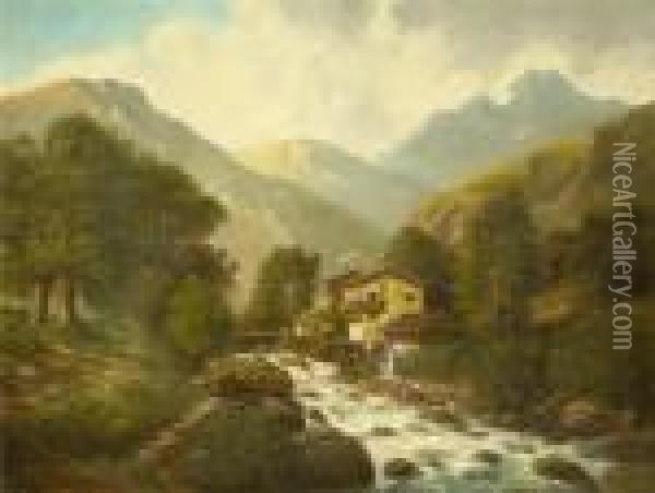 Motiv In Den Alpen Mit Muhle An Einem Bachlauf Oil Painting - Albert Rieger