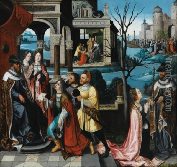 Scenes De La Vie De Sainte Ursule Oil Painting - Jan van Coninxloo the Younger