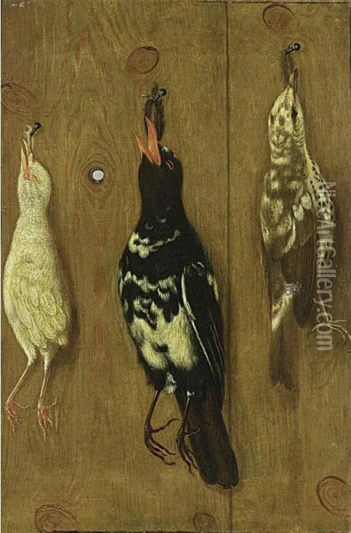 A Hunting Still Life With A Lark And Two Other Birds Oil Painting - Heinrich Lihl