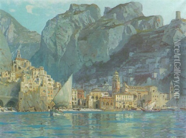 Blick Auf Amalfi Oil Painting - Michael Zeno Diemer