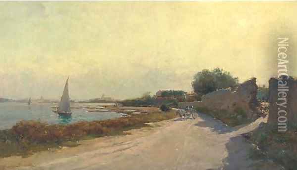 A cart on an estuary track Oil Painting - Giuseppe Gabani