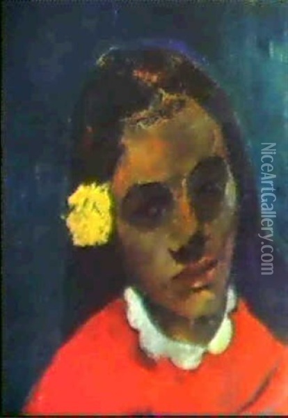 Tete De Tahitienne Ou La Fleur                              Qui Ecoute, Vers 1891 Oil Painting - Paul Gauguin