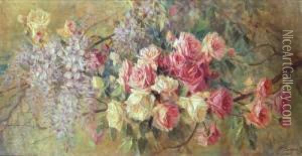 Rose E Glicini Oil Painting - Licinio Barzanti