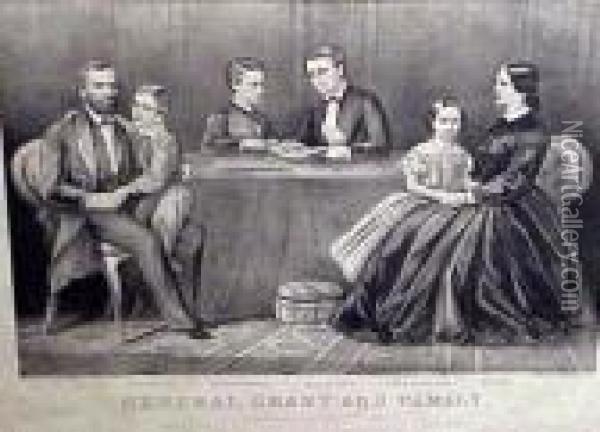 General Grant And His Family; New York Bay From Bay Ridge, Longisland Oil Painting - Currier & Ives Publishers