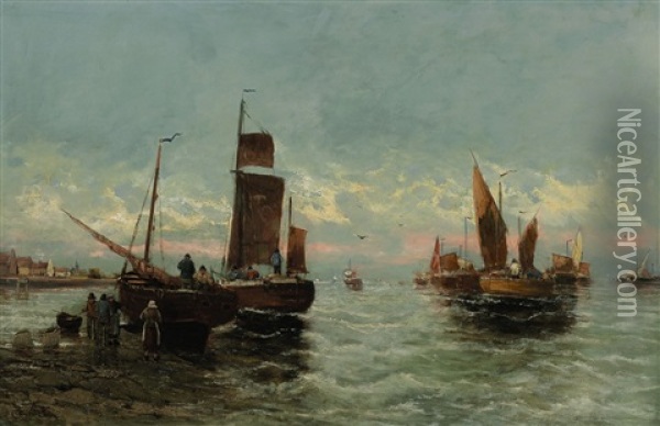 Fischerboote An Der Hollandischen Kuste Oil Painting - Georg Fischhof
