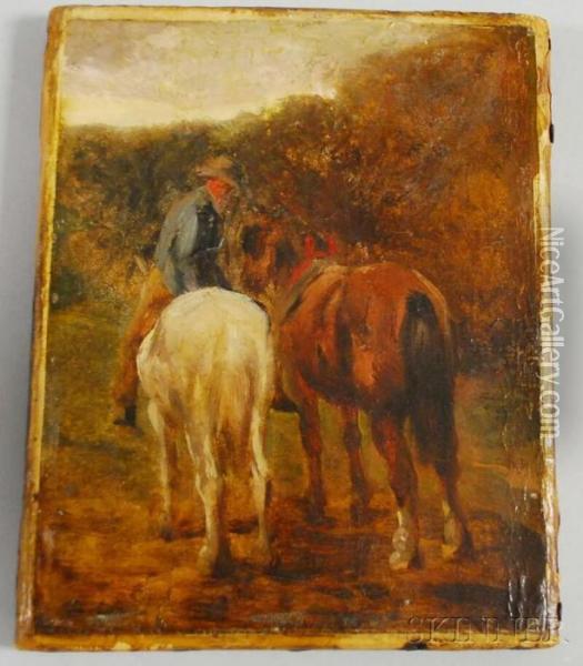 Two Horses With Rider Oil Painting - David I Cox