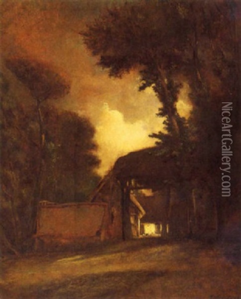 Bauernhaus In Abenddammerung Oil Painting - Jules Dupre