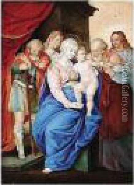 The Holy Family With Saints Oil Painting - Giorgio-Giulio Clovio