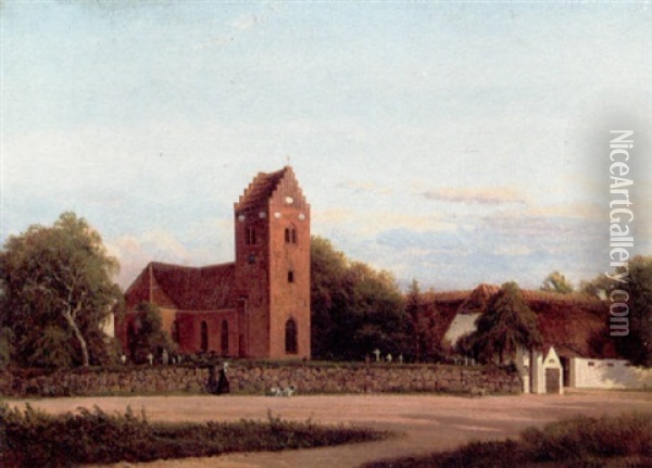 Udsigt Mod Gentofte Kirke Oil Painting - Nordahl (Peter Frederik N.) Grove