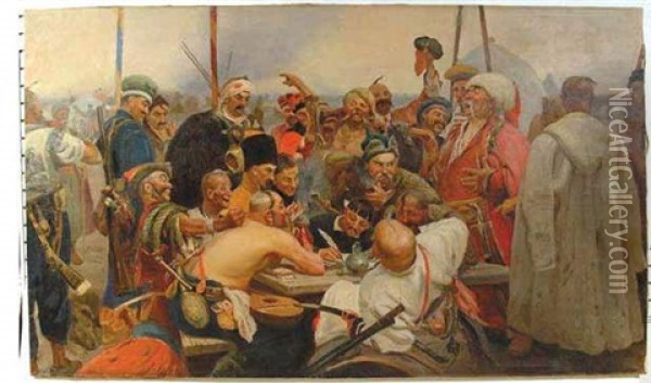 The Reply Of The Zaporozhian Cossacks To Sultan Mahmoud Iv Oil Painting - Ilya Repin
